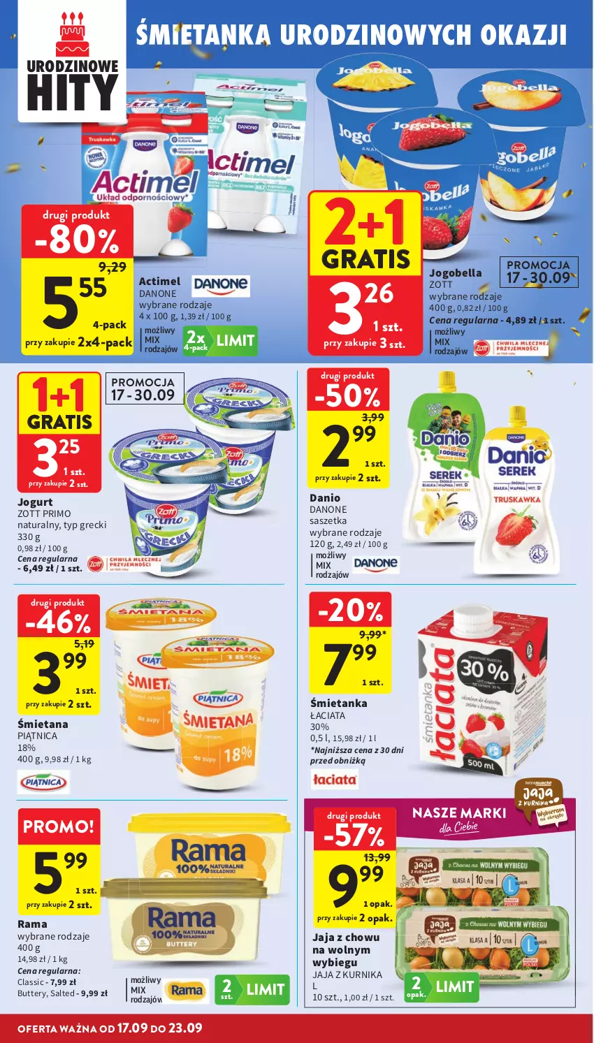 Gazetka promocyjna Intermarche - Gazetka Intermarche - ważna 17.09 do 23.09.2026 - strona 24 - produkty: Actimel, Bell, Bella, Danio, Danone, Gra, Jaja, Jogobella, Jogurt, Piątnica, Rama, Zott, Zott Primo