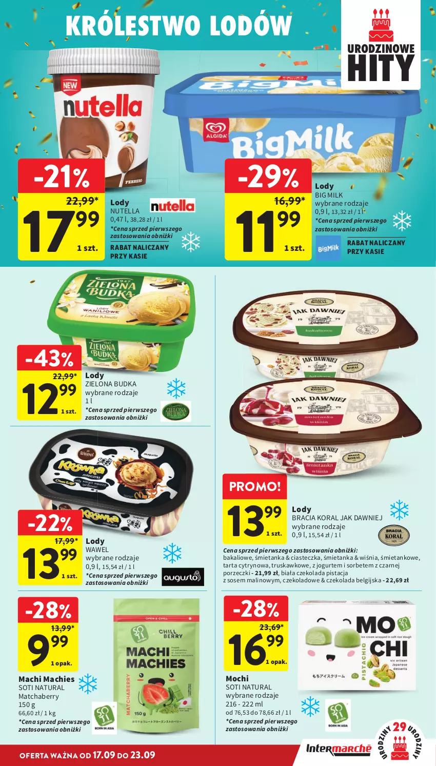 Gazetka promocyjna Intermarche - Gazetka Intermarche - ważna 17.09 do 23.09.2026 - strona 25 - produkty: Big Milk, Czekolada, Jogurt, LG, Lody, Nutella, Por, Sos, Tarta, Wawel, Zielona Budka