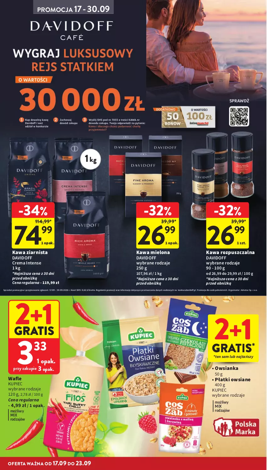 Gazetka promocyjna Intermarche - Gazetka Intermarche - ważna 17.09 do 23.09.2026 - strona 28 - produkty: Davidoff, Gra, Kawa, Kawa mielona, Kawa rozpuszczalna, Kawa ziarnista, Kupiec, Owsianka, Piec, Płatki owsiane, Wafle