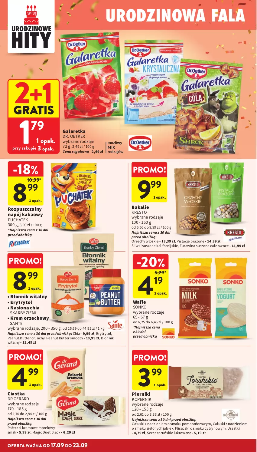 Gazetka promocyjna Intermarche - Gazetka Intermarche - ważna 17.09 do 23.09.2026 - strona 30 - produkty: Chia, Ciastka, Dr Gerard, Dr. Oetker, Gala, Galaretka, Gra, Kakao, Krem orzechowy, Lack, Napój, Orzechy włoskie, Owoce, Piernik, Pistacje, Sante, Ser, Sonko, Wafle