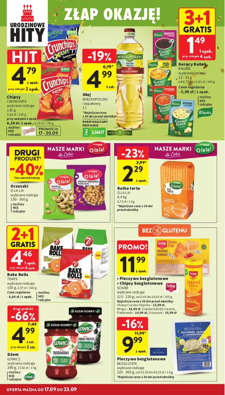Gazetka promocyjna Intermarche - Gazetka Intermarche - ważna 17.09 do 23.09.2026 - strona 32 - produkty: Bake Rolls, Bułka, Bułka tarta, Chipsy, Ciastka, Croissant, Crunchips, Dżem, Gra, Knorr, Kubek, Olej, Orzeszki, Piec, Pieczywo, Tarta