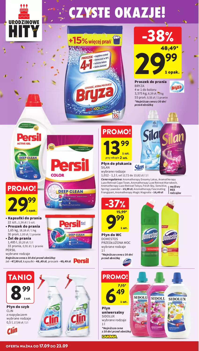 Gazetka promocyjna Intermarche - Gazetka Intermarche - ważna 17.09 do 23.09.2026 - strona 42 - produkty: Bryza, Clin, Domestos, Fa, Kapsułki do prania, Persil, Płyn do płukania, Płyn do szyb, Płyn do wc, Proszek do prania, Sidolux, Silan