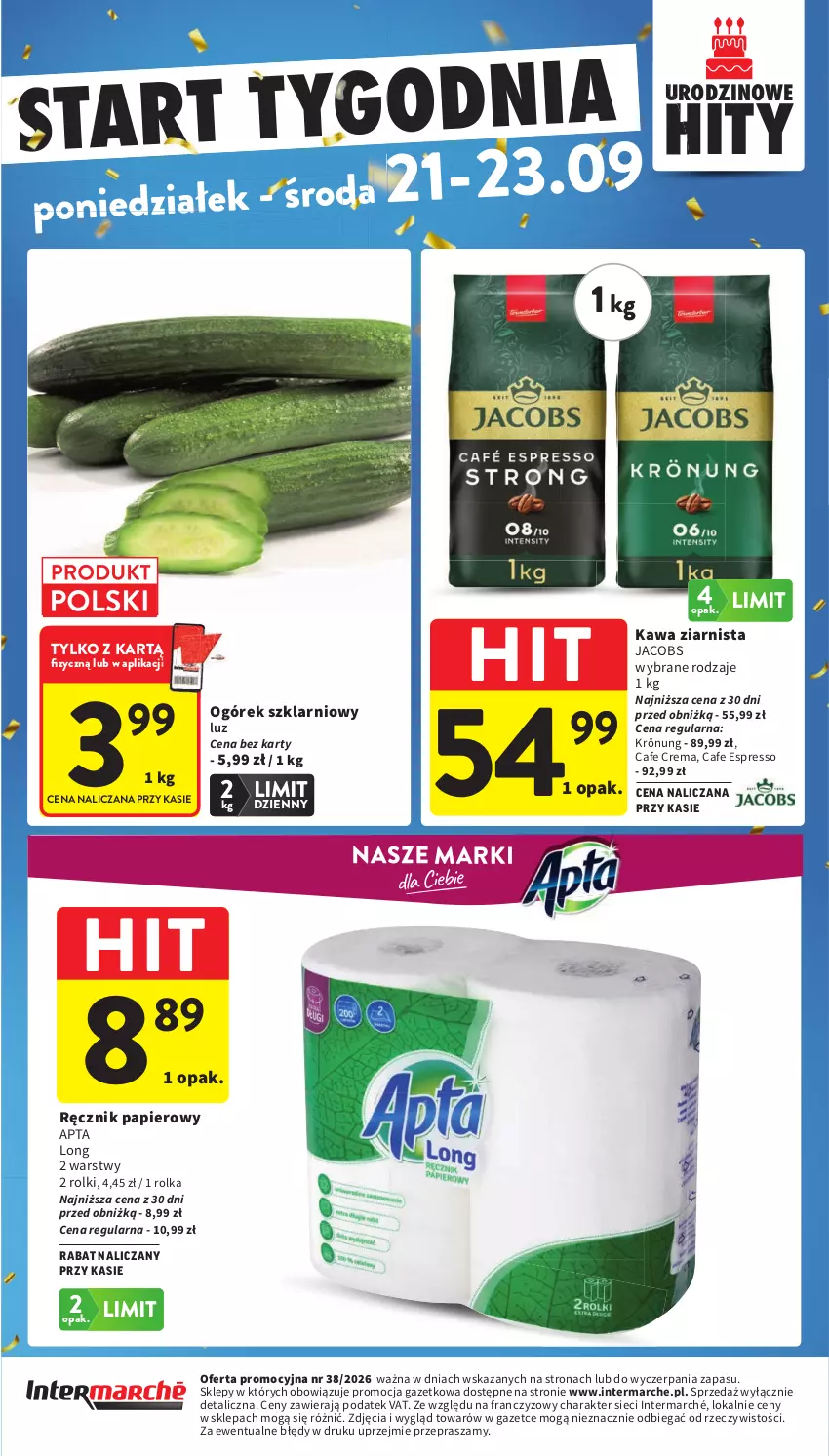 Gazetka promocyjna Intermarche - Gazetka Intermarche - ważna 17.09 do 23.09.2026 - strona 47 - produkty: Jacobs, Kawa, Kawa ziarnista, Ogórek, Papier, Ręcznik, Rolki