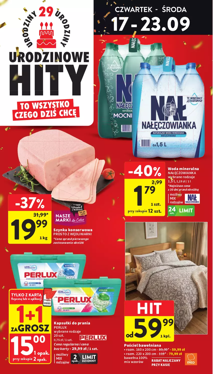 Gazetka promocyjna Intermarche - Gazetka Intermarche - ważna 17.09 do 23.09.2026 - strona 6 - produkty: Kapsułki do prania, Nałęczowianka, Pościel, Ser, Szynka, Szynka konserwowa, Wełna, Woda, Woda mineralna