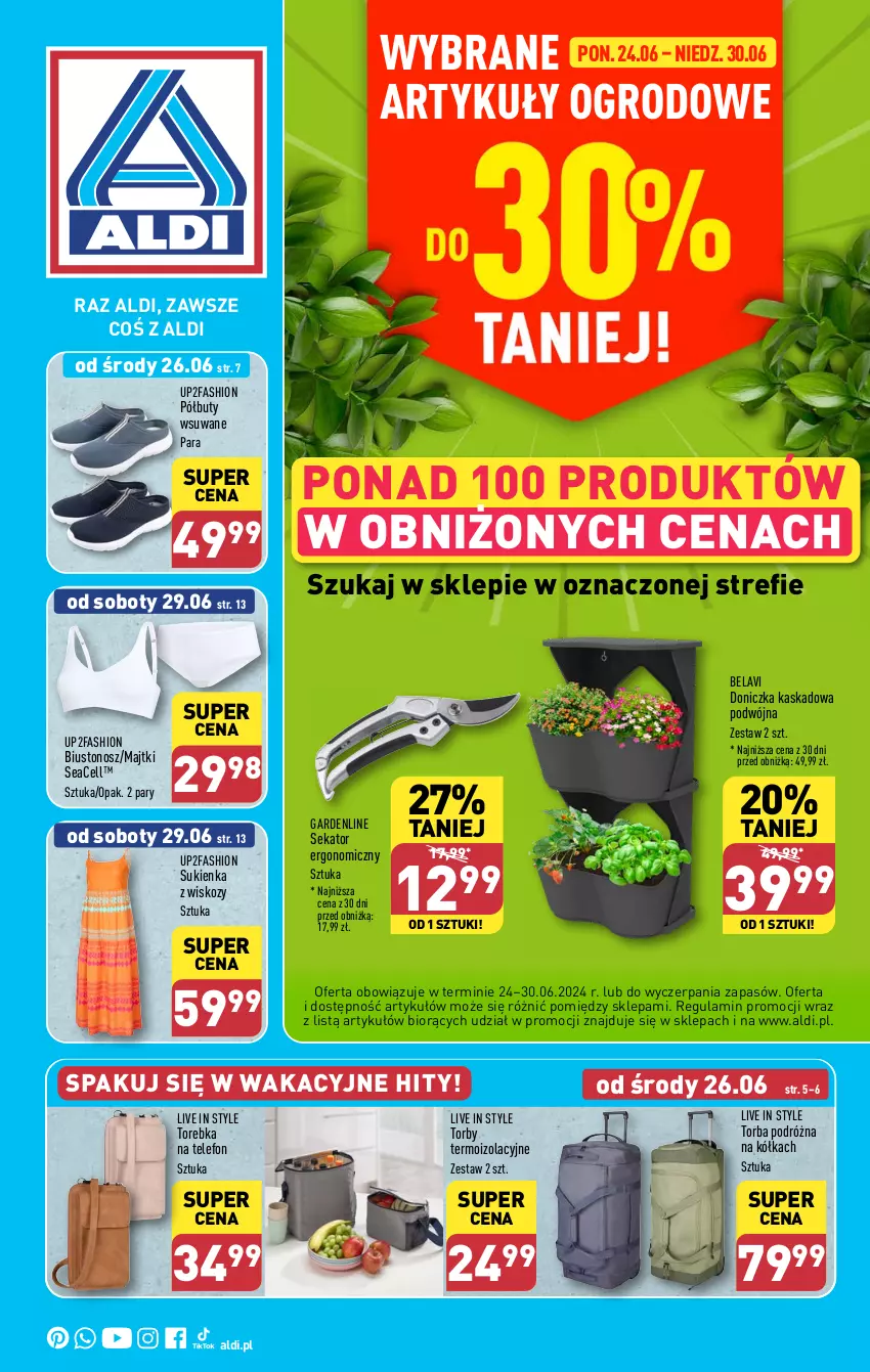 Gazetka promocyjna Aldi - Artykuły przemysłowe i tekstylia - ważna 24.06 do 30.06.2024 - strona 1 - produkty: Biustonosz, Buty, Fa, Kask, Majtki, Półbuty, Sekator, Sukienka, Telefon, Torba, Torebka