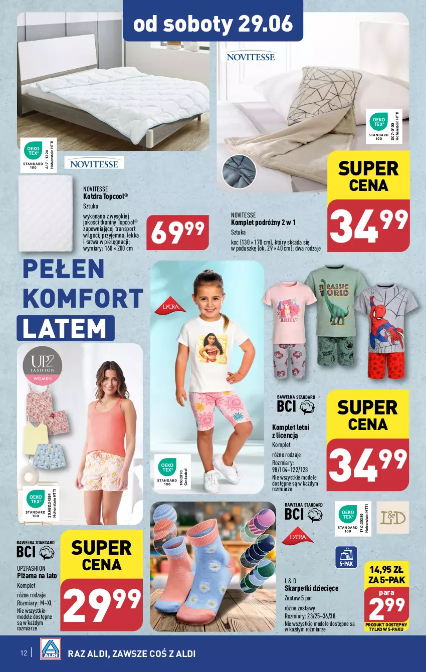 Gazetka promocyjna Aldi - Artykuły przemysłowe i tekstylia - ważna 24.06 do 30.06.2024 - strona 12 - produkty: Dzieci, Fa, Karp, Koc, Kołdra, LG, Piżama, Por, Skarpetki, Sok, Sport, Top, Tran