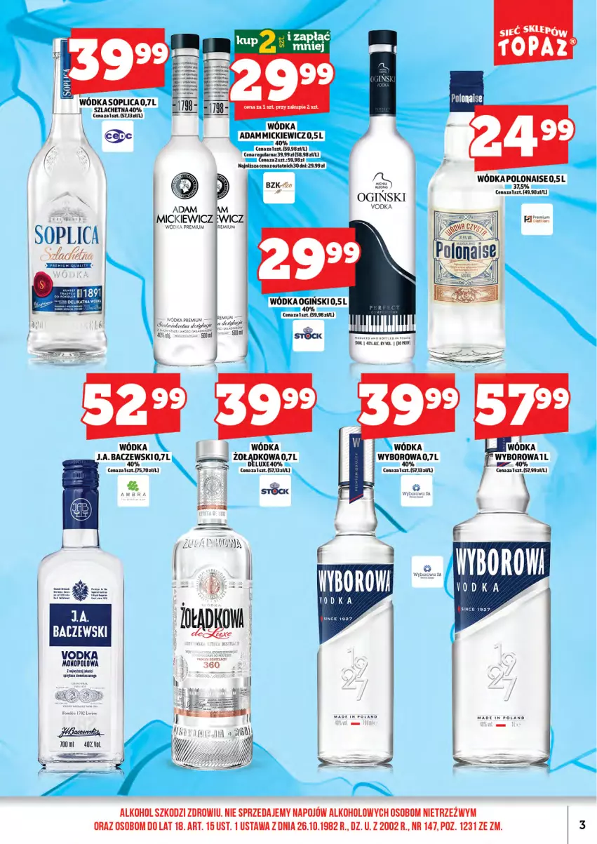 Gazetka promocyjna Topaz - Gazetka - ważna 01.04 do 16.04.2026 - strona 5 - produkty: Ogiński, Soplica, Stock, Top, Wódka, Wyborowa