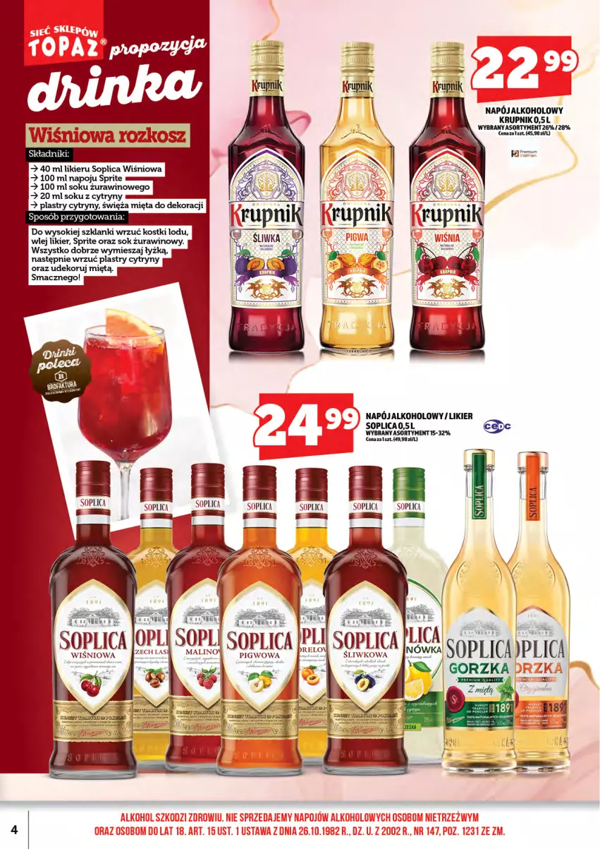 Gazetka promocyjna Topaz - Gazetka - ważna 01.04 do 16.04.2026 - strona 6 - produkty: Cytryny, HP, Krupnik, Lanki, Likier, Mięta, Napój, Sok, Soplica, Sprite, Wino