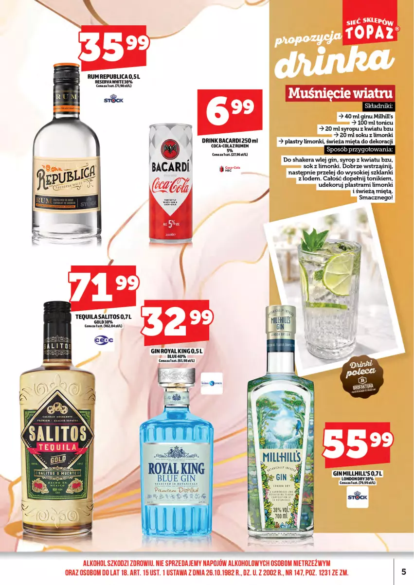 Gazetka promocyjna Topaz - Gazetka - ważna 01.04 do 16.04.2026 - strona 7 - produkty: Bacardi, Coca-Cola, Gin, Lanki, Mięta, Rum, Sok, Syrop, Tequila, Tonik