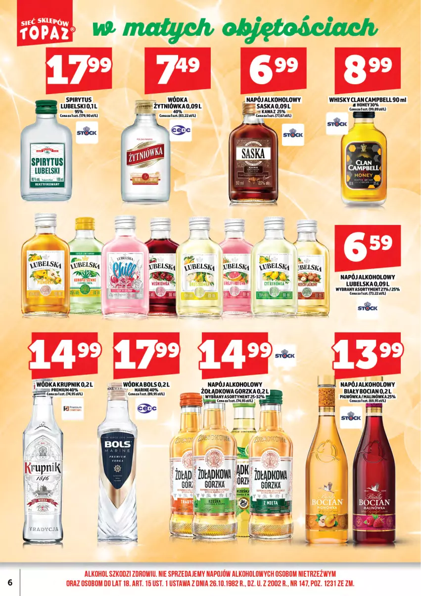 Gazetka promocyjna Topaz - Gazetka - ważna 01.04 do 16.04.2026 - strona 8 - produkty: Bell, Biały Bocian, Bols, Kawa, Krupnik, Napój, Ser, Top, Whisky, Wódka