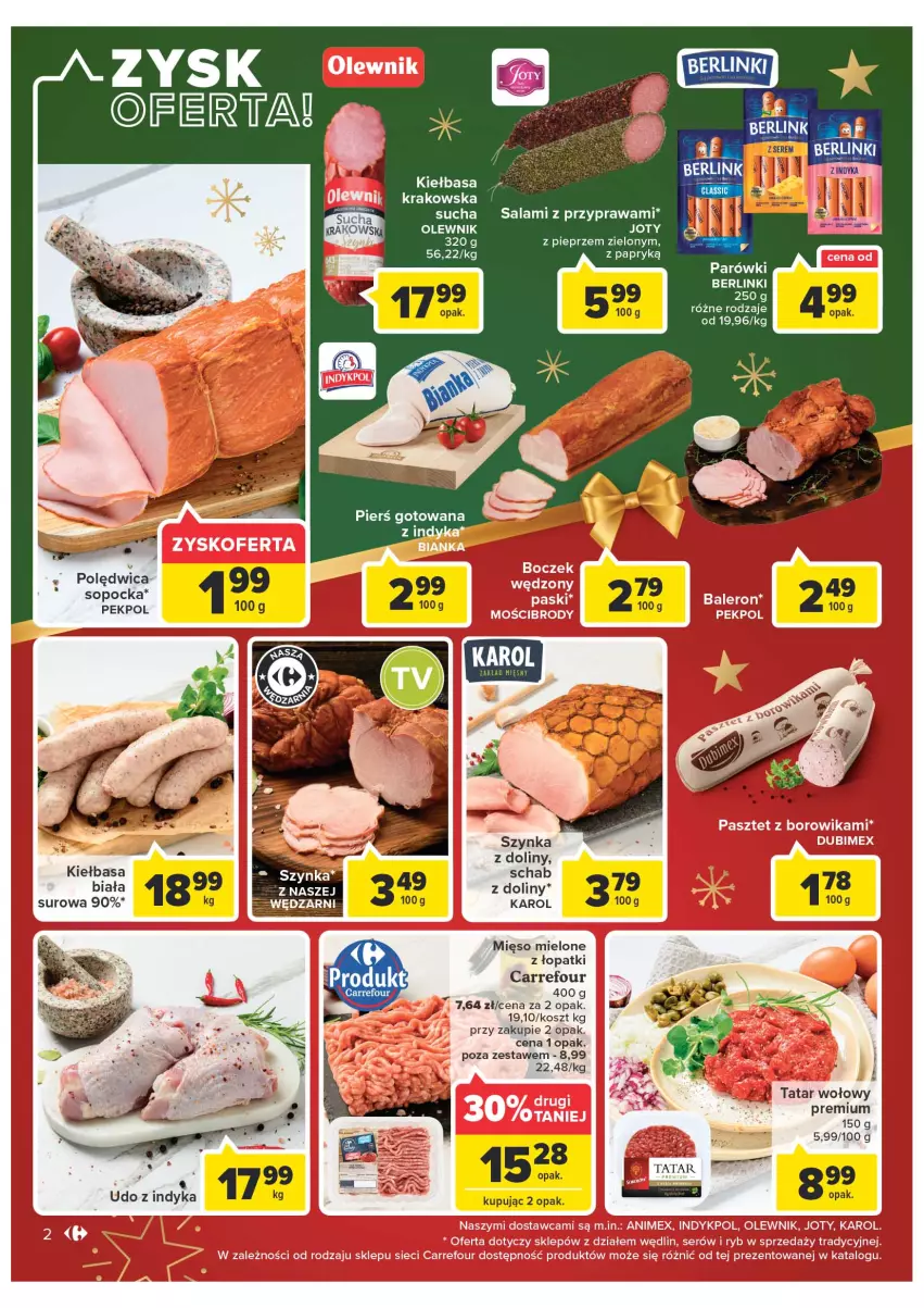 Gazetka promocyjna Carrefour - Gazetka Market - ważna 06.12 do 11.12.2022 - strona 2 - produkty: Berlinki, Kiełbasa, Kiełbasa krakowska, Kosz, Mięso, Mięso mielone, Olewnik, Pekpol, Pieprz, Szynka, Tatar wołowy