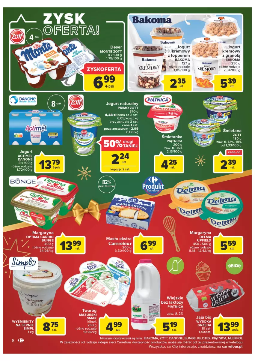 Gazetka promocyjna Carrefour - Gazetka Market - ważna 06.12 do 11.12.2022 - strona 6 - produkty: Actimel, Bakoma, Gra, Jogurt, Jogurt naturalny, Kosz, LG, Monte, Piątnica, Por, Top, Zott