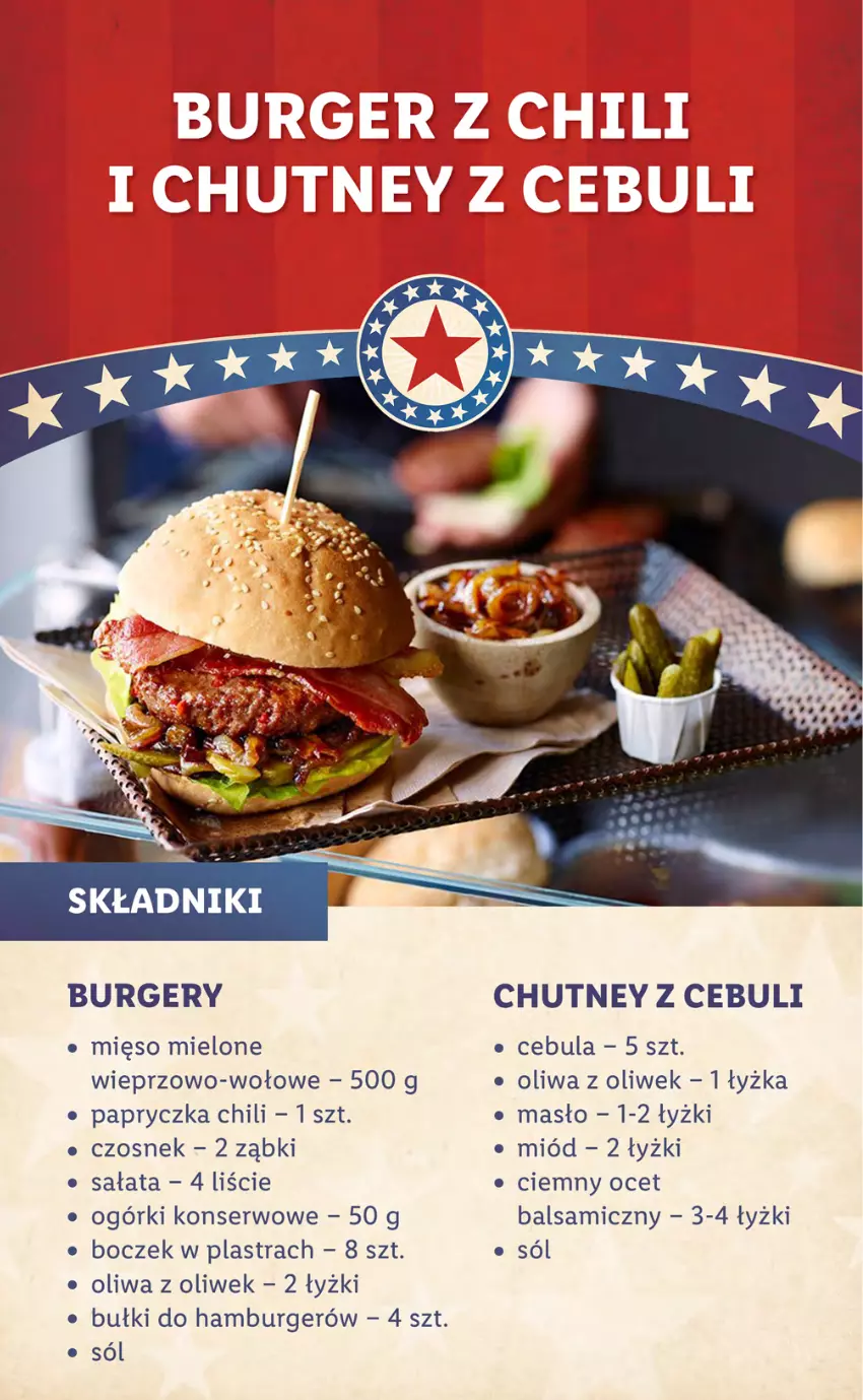 Gazetka promocyjna Lidl - TYDZIEŃ W AMERYKAŃSKIM STYLU - ważna 14.06 do 18.06.2021 - strona 4 - produkty: Boczek, Burger, Cebula, Czosnek, Hamburger, Masło, Mięso, Mięso mielone, Miód, Ocet, Ocet balsamiczny, Ogórki konserwowe, Oliwa z oliwek, Sałat, Ser, Sól