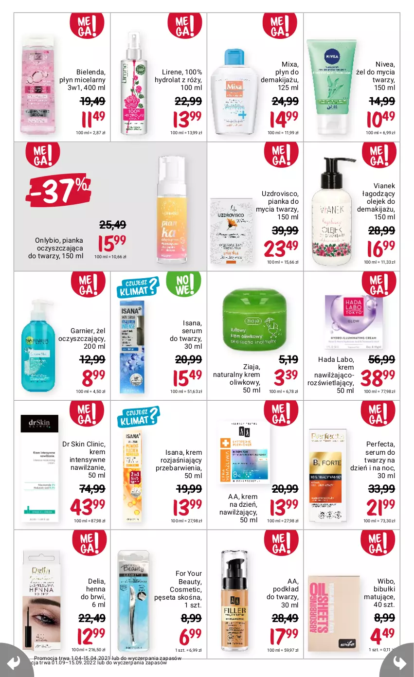 Gazetka promocyjna Rossmann - 1 września - ważna 01.09 do 15.09.2022 - strona 11 - produkty: Bibułki, Bielenda, Clin, For Your Beauty, Garnier, Hydrolat, Isana, Krem na dzień, Krem rozjaśniający, Lirene, Makijaż, Mixa, Nivea, Olej, Olejek do demakijażu, Perfecta, Pęseta, Pianka do mycia twarzy, Płyn micelarny, Podkład, Podkład do twarzy, Rum, Ser, Serum, Serum do twarzy, Wibo, Ziaja