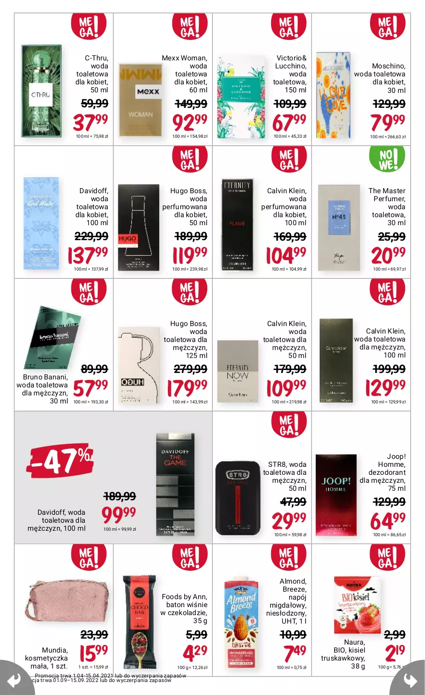 Gazetka promocyjna Rossmann - 1 września - ważna 01.09 do 15.09.2022 - strona 13 - produkty: Baton, Bruno Banani, C-Thru, Calvin Klein, Davidoff, Dezodorant, Hugo Boss, JOOP!, Kisiel, Kosmetyczka, Mexx, Moschino, Napój, Perfum, Str8, Woda, Woda perfumowana, Woda toaletowa