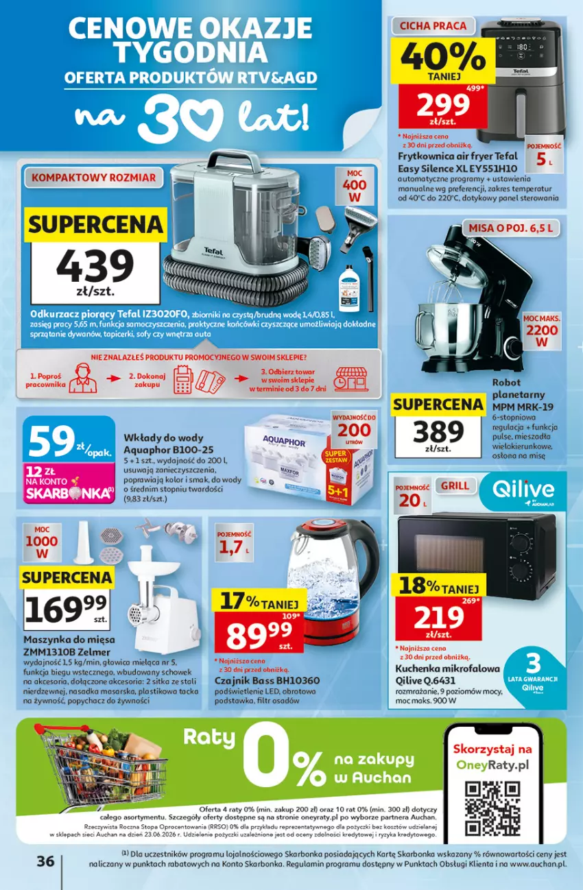 Gazetka promocyjna Auchan - Gazetka 30 Lat Hipermarket Auchan - ważna 06.08 do 12.08.2026 - strona 36 - produkty: Aquaphor, Czajnik, Fa, Gra, Kuchenka mikrofalowa, Maszynka, Robot, Szynka, Tefal, Top, Zelmer