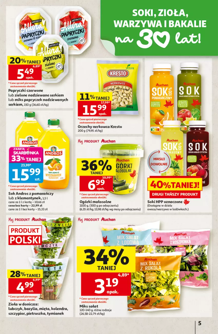 Gazetka promocyjna Auchan - Gazetka 30 Lat Hipermarket Auchan - ważna 06.08 do 12.08.2026 - strona 5 - produkty: Bazyl, Bazylia, HP, Kolendra, Lodówka, Mięta, Owoce, Pietruszka, Ser, Sok, Warzywa, Zioła w doniczce