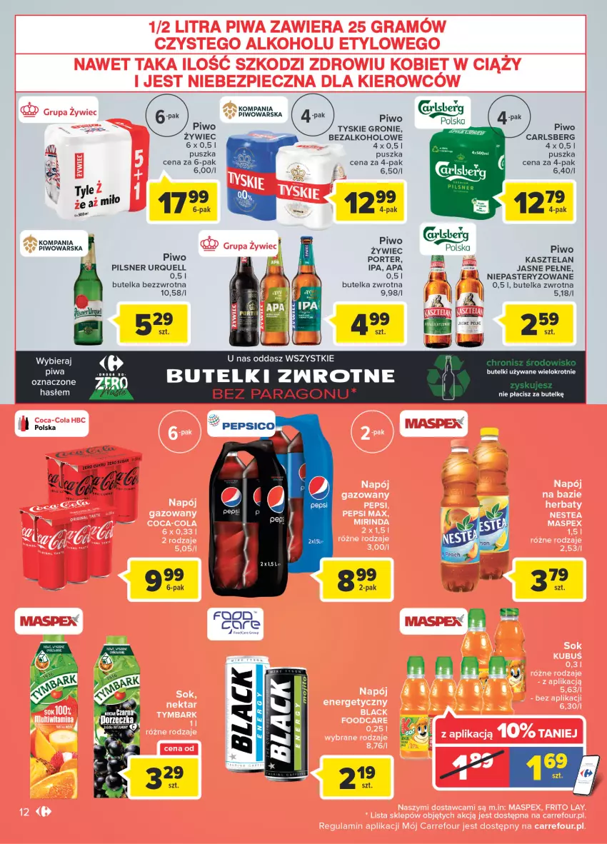 Gazetka promocyjna Carrefour - Gazetka Market Zyskoteka - ważna 08.02 do 14.02.2022 - strona 12 - produkty: Carlsberg, Kasztelan, Pilsner Urquell, Piwo, Por, Tyskie