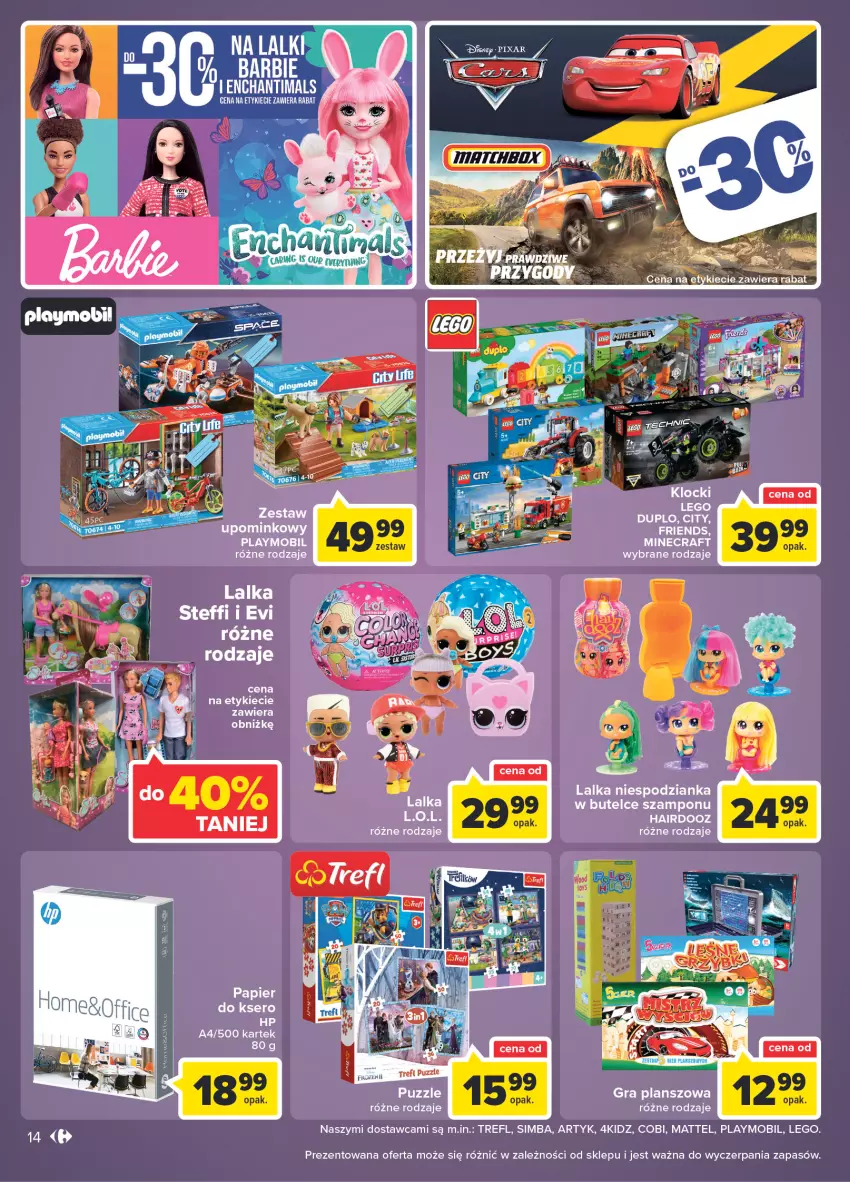 Gazetka promocyjna Carrefour - Gazetka Market Zyskoteka - ważna 08.02 do 14.02.2022 - strona 14 - produkty: Gra, LEGO, LEGO Duplo, LG, Mattel, Minecraft, Mobil, Papier, Papier do ksero, Playmobil, Puzzle, Ser, Szampon