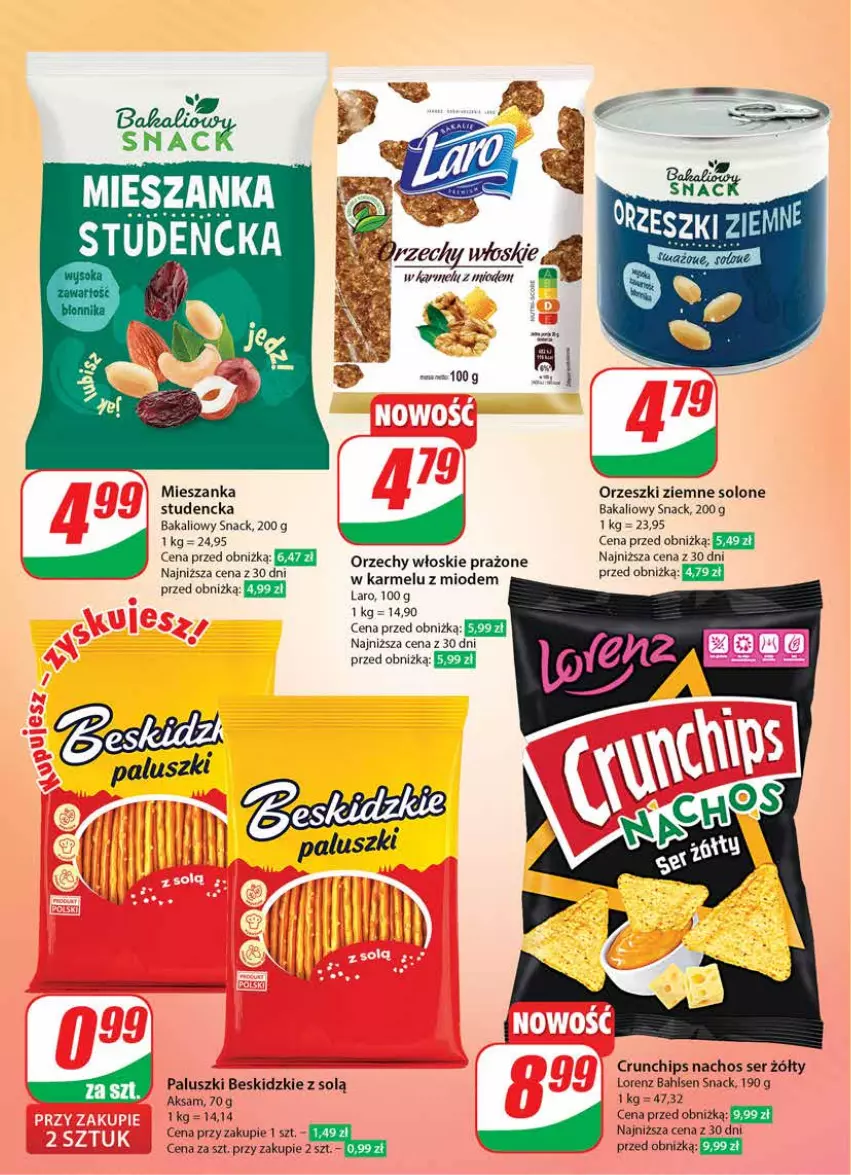 Gazetka promocyjna Dino - Gazetka 23 / 2024 - ważna 05.06 do 11.06.2024 - strona 46 - produkty: Aksam, Beskidzki, Crunchips, Lorenz, Mieszanka studencka, Orzechy włoskie, Orzeszki, Orzeszki ziemne, Ser