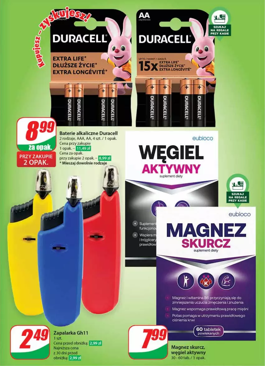 Gazetka promocyjna Dino - Gazetka 23 / 2024 - ważna 05.06 do 11.06.2024 - strona 57 - produkty: Baterie alkaliczne, Duracell, Magnez, Suplement diety, Tablet, Węgiel aktywny, Zapalarka