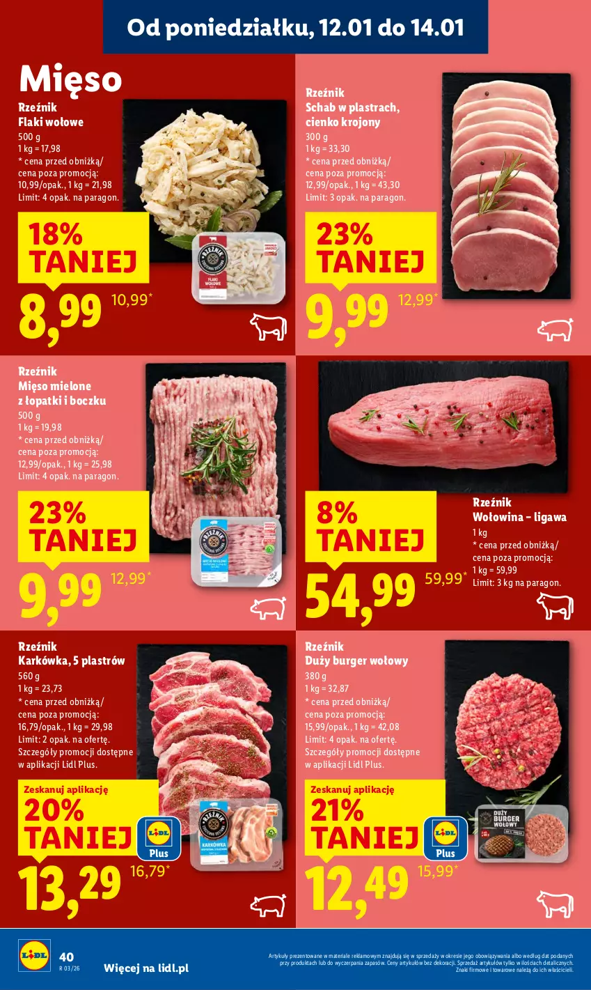 Gazetka promocyjna Lidl - GAZETKA - ważna 12.01 do 14.01.2026 - strona 40 - produkty: Burger, Flaki, Flaki wołowe, Mięso, Mięso mielone, Wołowina