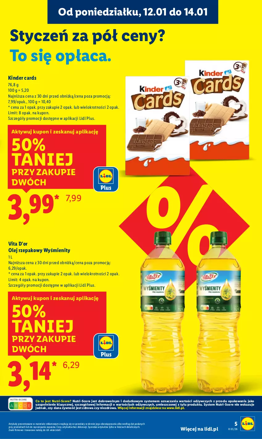 Gazetka promocyjna Lidl - GAZETKA - ważna 12.01 do 14.01.2026 - strona 5 - produkty: Kinder, Olej, Olej rzepakowy