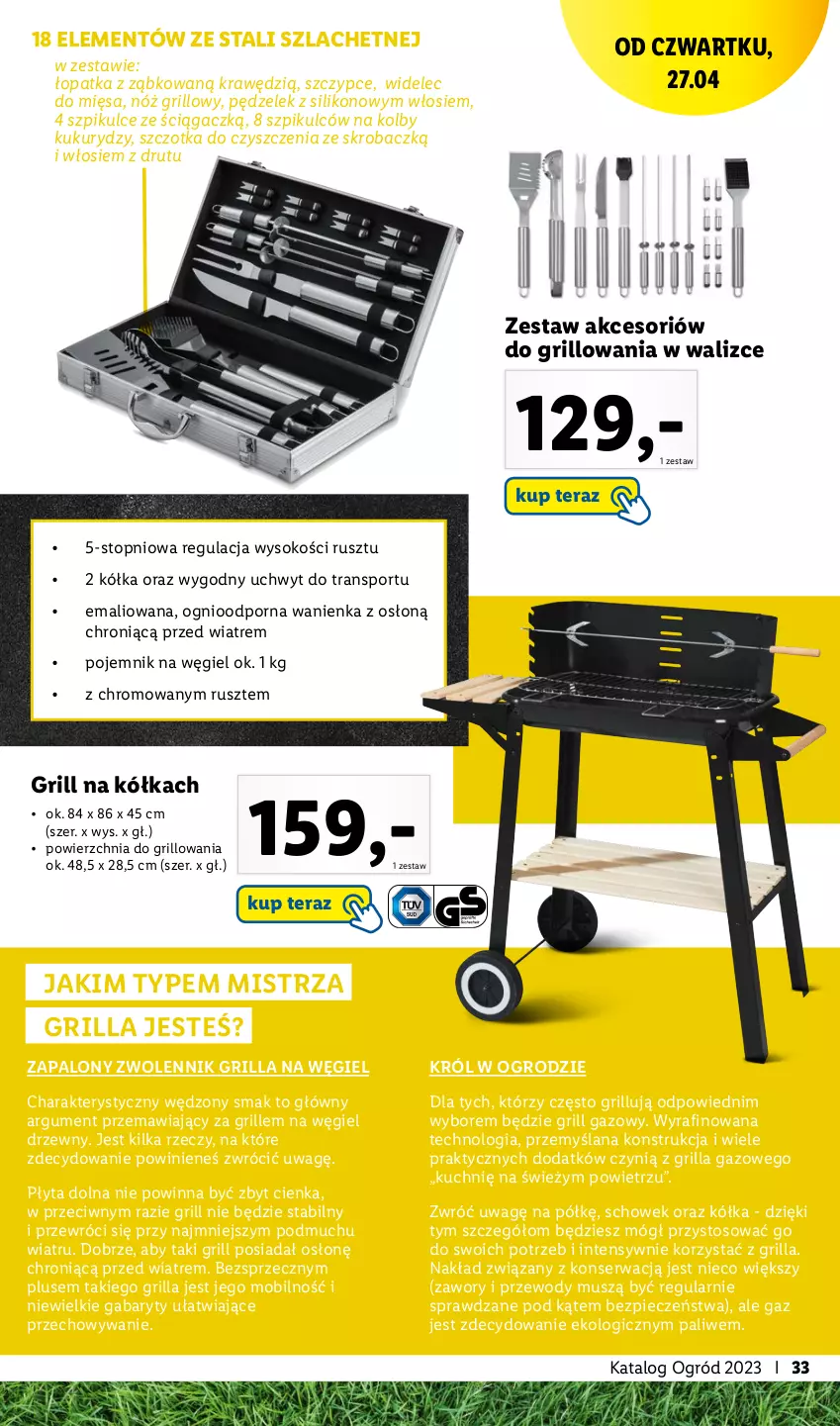 Gazetka promocyjna Lidl - KATALOG OGRÓD - ważna 27.03 do 28.05.2023 - strona 33 - produkty: Grill, Grill gazowy, LANA, Mobil, Mus, Ogród, Piec, Płyta, Pojemnik, Por, Ser, Sok, Sport, Szczotka, Szczypce, Tera, Top, Tran, Węgiel drzewny, Widelec