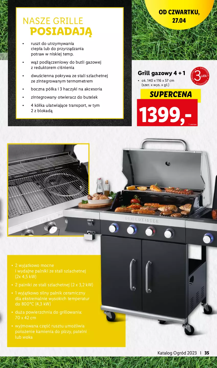 Gazetka promocyjna Lidl - KATALOG OGRÓD - ważna 27.03 do 28.05.2023 - strona 35 - produkty: Grill, Grill gazowy, Haczyk, Ogród, Otwieracz, Pokrywa, Półka, Por, Sok, Sport, Termometr, Tran