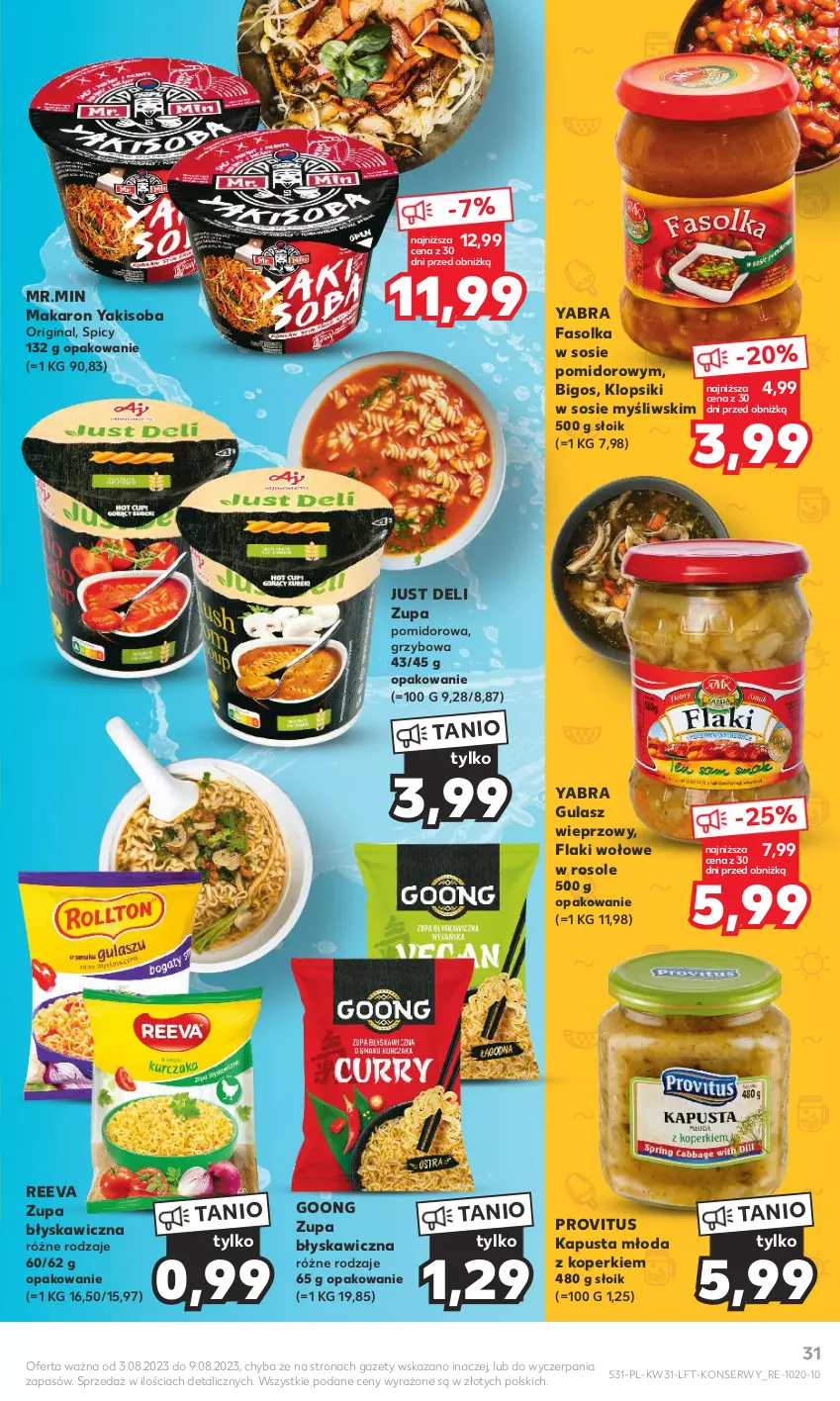 Gazetka promocyjna Kaufland - Gazetka tygodnia - ważna 03.08 do 09.08.2023 - strona 31 - produkty: Bigos, Fa, Flaki, Flaki wołowe, Gin, Klopsiki, Makaron, Ser, Sos, Zupa, Zupa pomidorowa