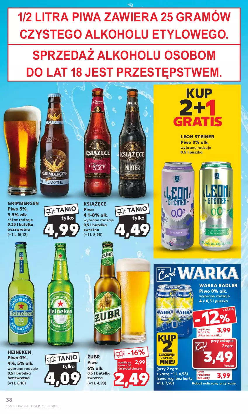 Gazetka promocyjna Kaufland - Gazetka tygodnia - ważna 03.08 do 09.08.2023 - strona 38 - produkty: Gra, Heineken, Książęce, Leon, Piwa, Piwo, Radler, Warka