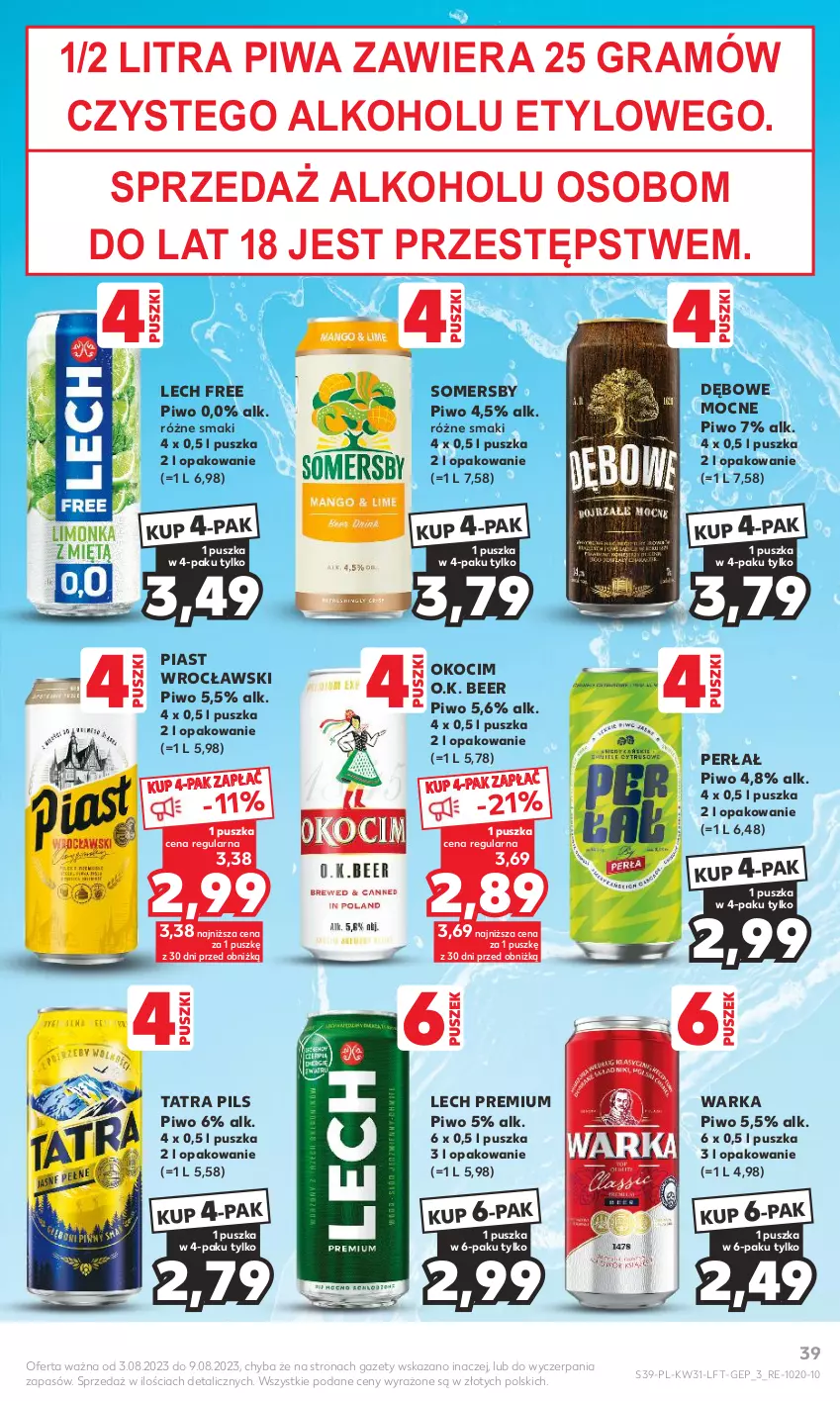 Gazetka promocyjna Kaufland - Gazetka tygodnia - ważna 03.08 do 09.08.2023 - strona 39 - produkty: Gra, Koc, Lech Premium, Okocim, Perła, Piast, Piwa, Piwo, Somersby, Tatra, Warka