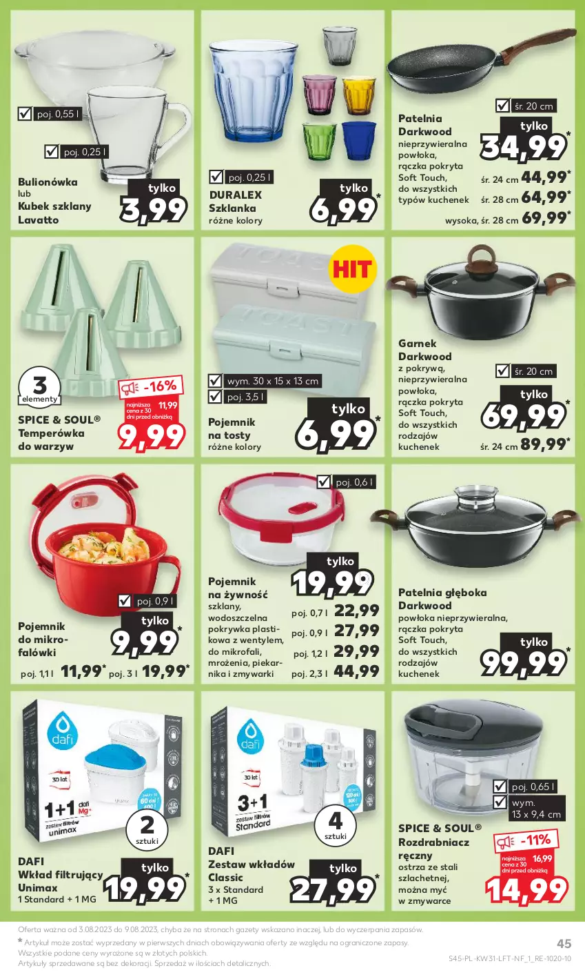 Gazetka promocyjna Kaufland - Gazetka tygodnia - ważna 03.08 do 09.08.2023 - strona 45 - produkty: Bulion, Fa, Garnek, Gra, Kubek, Lion, Patelnia, Piekarnik, Pojemnik, Rozdrabniacz, Sok, Szklanka, Wkład filtrujący, Zmywarki