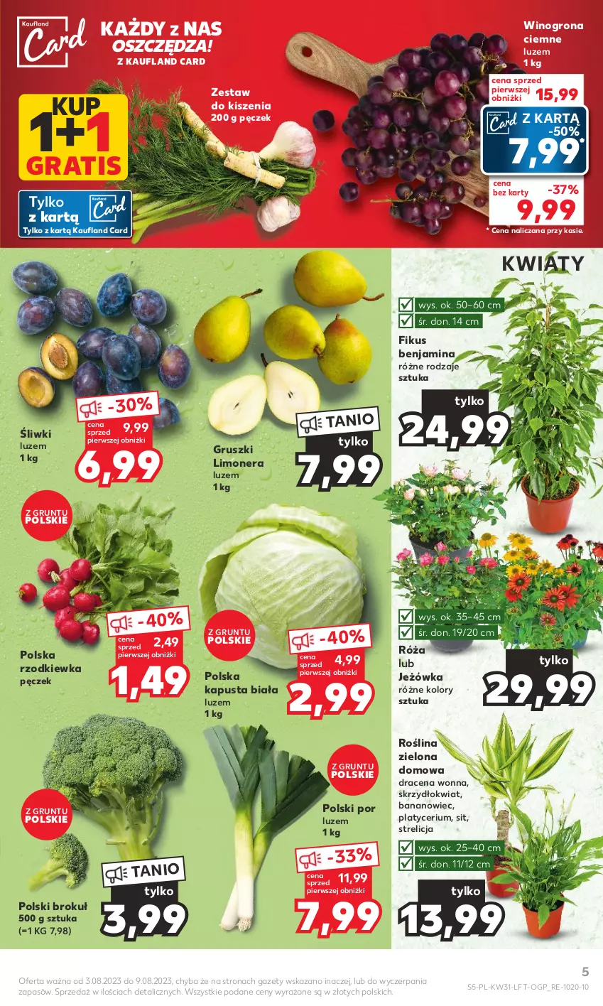 Gazetka promocyjna Kaufland - Gazetka tygodnia - ważna 03.08 do 09.08.2023 - strona 5 - produkty: Gra, Grunt, Gruszki, Por, Róża, Rzodkiewka, Wino, Winogrona