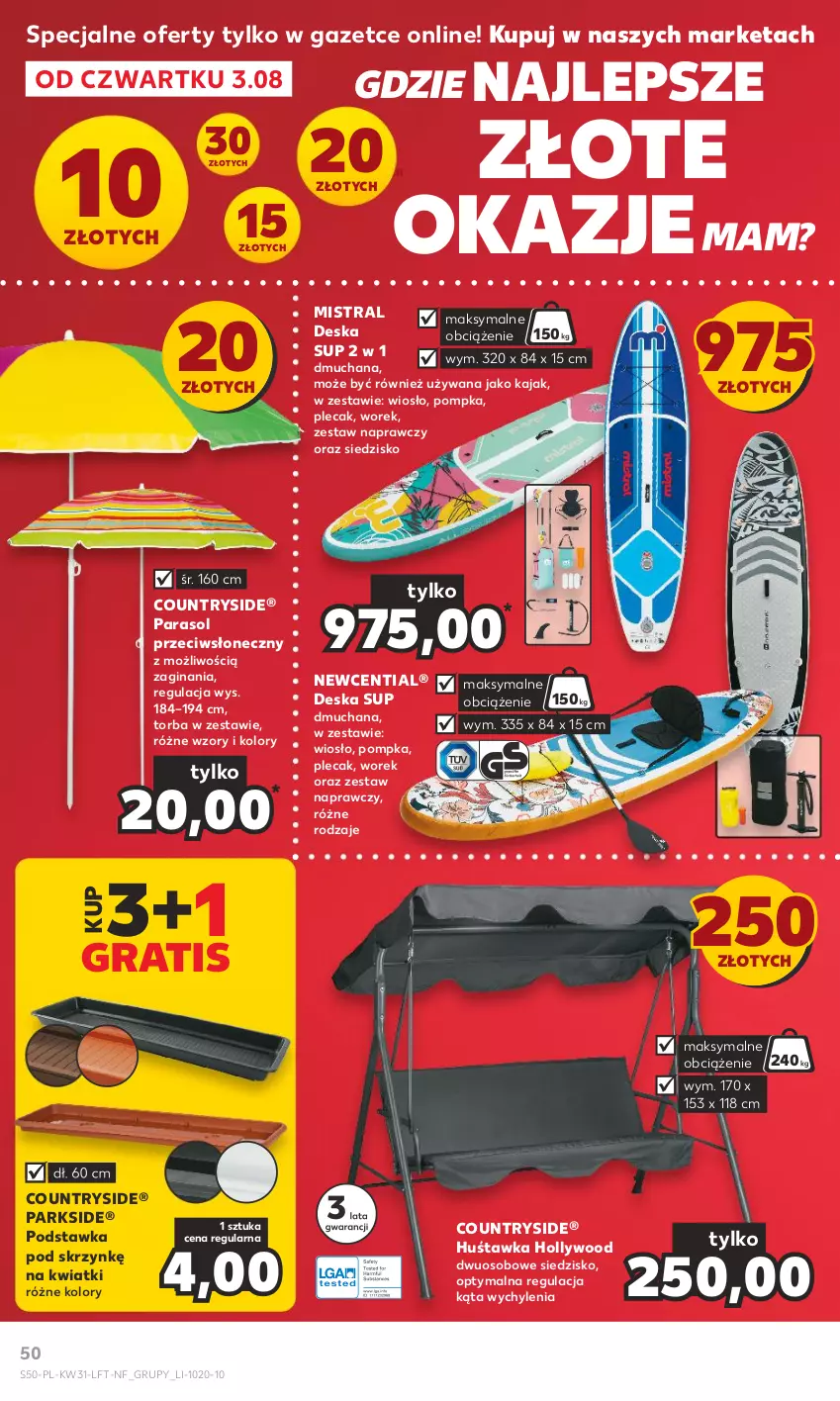 Gazetka promocyjna Kaufland - Gazetka tygodnia - ważna 03.08 do 09.08.2023 - strona 50 - produkty: Gin, Gra, Huśtawka, Parasol, Parkside, Plecak, Pompka, Siedzisko, Torba