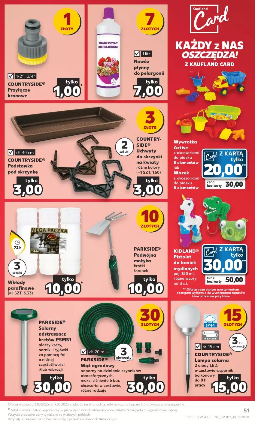 Gazetka promocyjna Kaufland - Gazetka tygodnia - ważna 03.08 do 09.08.2023 - strona 51 - produkty: Fa, Gra, Kret, Lampa, Nawóz, Parkside, Pistolet, Por, Uchwyty, Wózek, Wywrotka