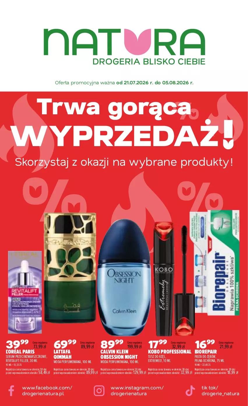 Gazetka promocyjna Drogerie Natura - Gazetka Drogerie Natura - ważna 21.07 do 05.08.2026 - strona 1 - produkty: Biorepair, Calvin Klein, Fa, Gra, KOBO, Mars, Pasta do zębów, Perfum, Rum, Ser, Serum, SESSIO, Tusz, Woda, Woda perfumowana