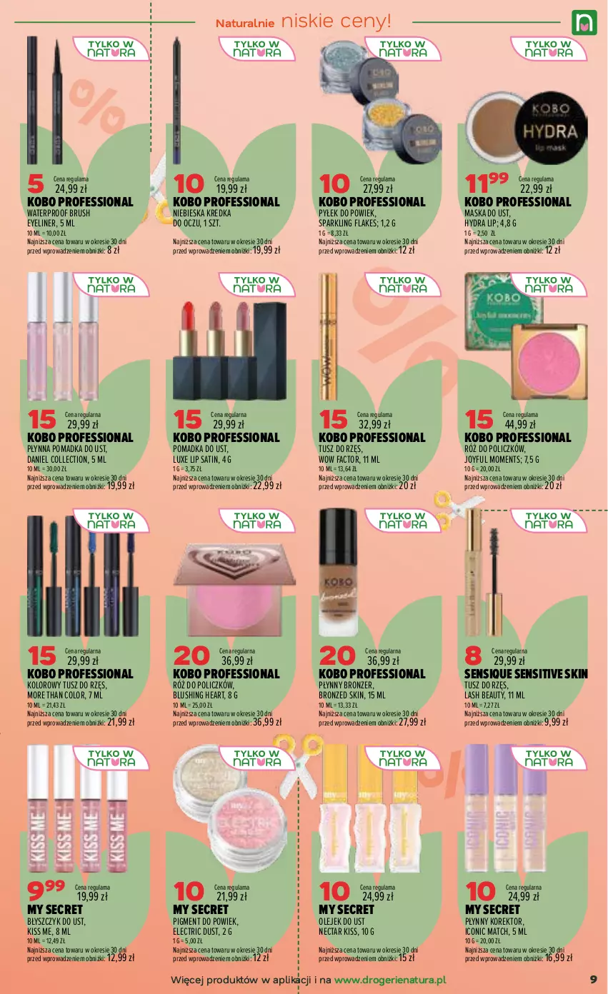 Gazetka promocyjna Drogerie Natura - Gazetka Drogerie Natura - ważna 21.07 do 05.08.2026 - strona 9 - produkty: Błyszczyk do ust, Bronzer, Fa, KOBO, Kredka, Maska, Moments, Olej, Róż do policzków, Sati, Tusz
