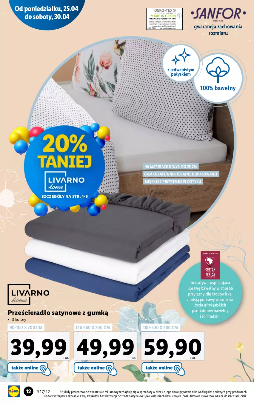 Gazetka promocyjna Lidl - GAZETKA - ważna 25.04 do 30.04.2022 - strona 12 - produkty: Materac, Prześcieradło, Tera