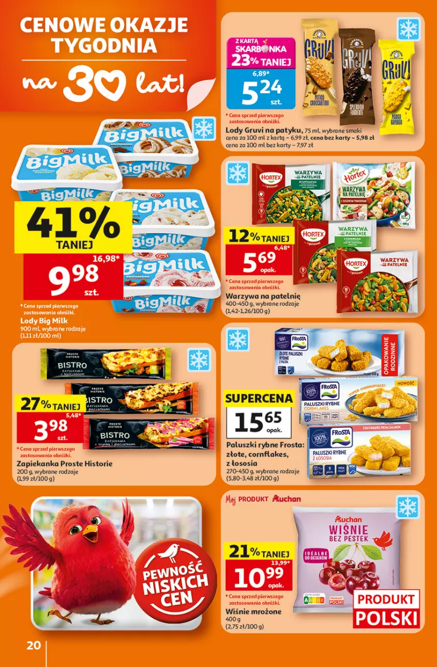 Gazetka promocyjna Auchan - Gazetka 30 Lat Hipermarket Auchan - ważna 16.07 do 22.07.2026 - strona 20 - produkty: Fa, Frosta, Lody, Paluszki rybne, Sos, Warzywa, Zapiekanka