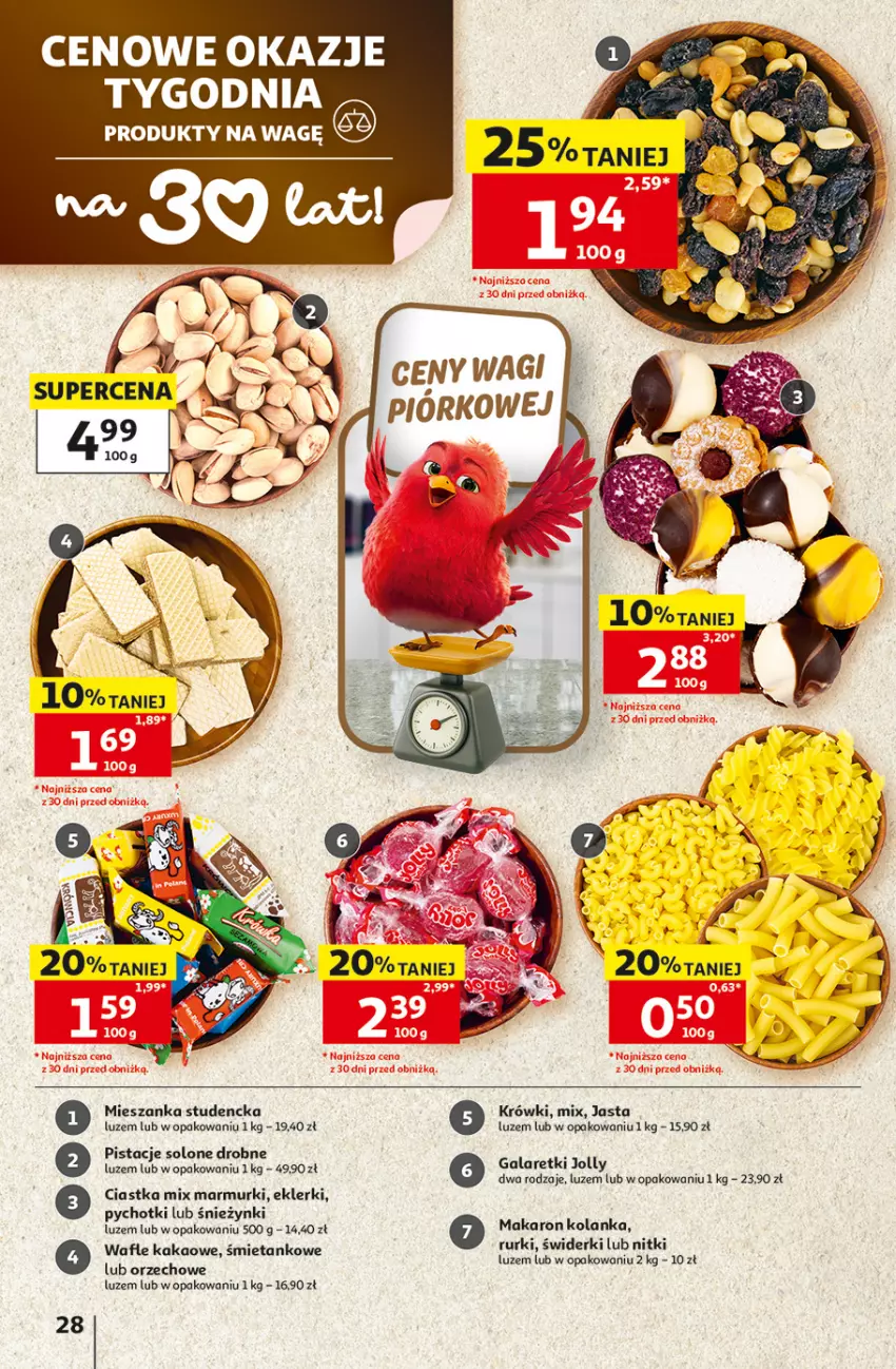 Gazetka promocyjna Auchan - Gazetka 30 Lat Hipermarket Auchan - ważna 16.07 do 22.07.2026 - strona 28 - produkty: Ciastka, Gala, Galaretki, Kakao, Makaron, Mieszanka studencka, Pistacje, Rurki, Wafle