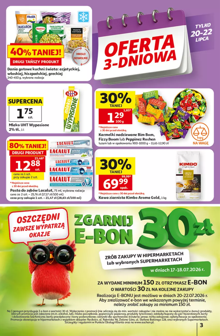 Gazetka promocyjna Auchan - Gazetka 30 Lat Hipermarket Auchan - ważna 16.07 do 22.07.2026 - strona 3 - produkty: Dania gotowe, Fa, Kawa, Kawa ziarnista, Lacalut, Mleko, Olej, Pasta do zębów, Por, Sport, Tagliatelle, Telefon