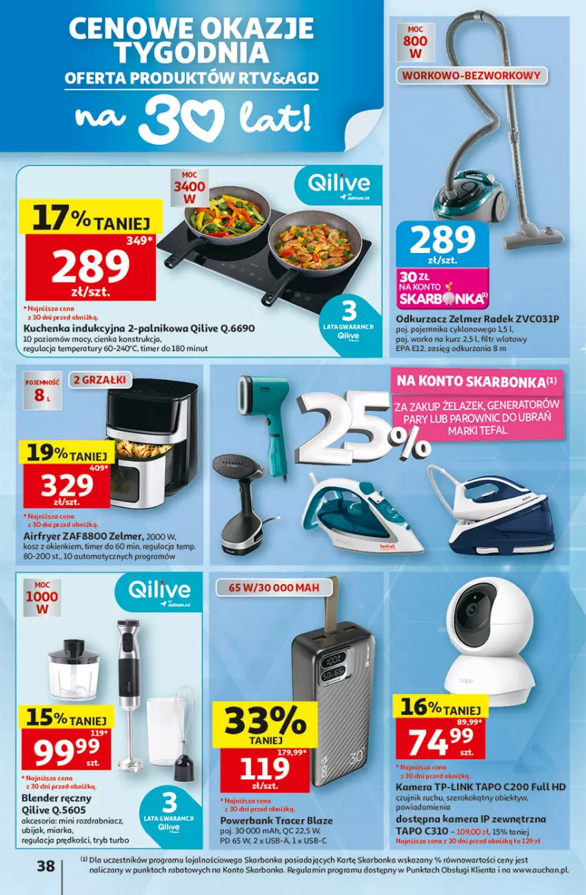 Gazetka promocyjna Auchan - Gazetka 30 Lat Hipermarket Auchan - ważna 16.07 do 22.07.2026 - strona 38 - produkty: Acer, Blender, Blender ręczny, Fa, Gra, Kamera, Kosz, Miarka, Obiektyw, Odkurzacz, Orka, Pojemnik, Powerbank, Rozdrabniacz, Tefal, TP-Link, Zelmer