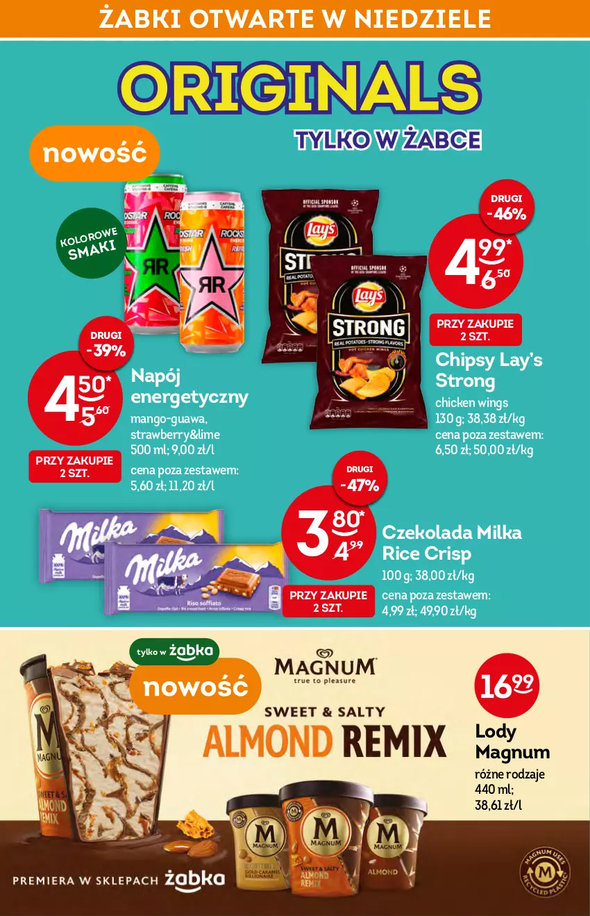 Gazetka promocyjna Żabka - ważna 19.01 do 26.01.2022 - strona 14 - produkty: Chipsy, Czekolada, Gin, Lay’s, Lody, Mango, Milka, Napój, Napój energetyczny