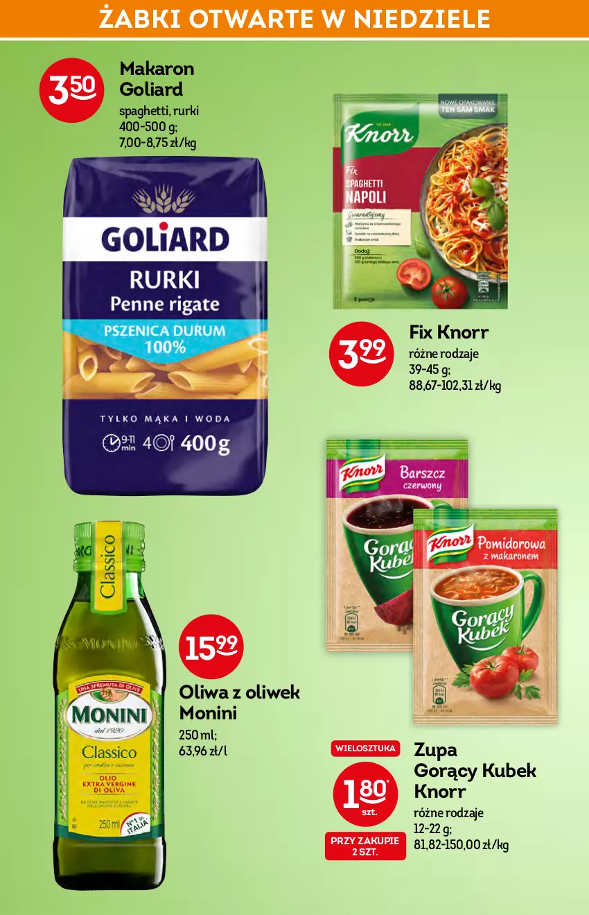 Gazetka promocyjna Żabka - ważna 19.01 do 26.01.2022 - strona 32 - produkty: Goliard, Knorr, Kubek, Makaron, Monini, Oliwa z oliwek, Rurki, Spaghetti, Zupa