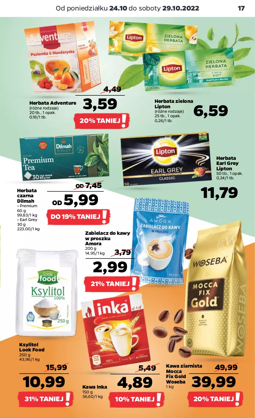 Gazetka promocyjna Netto - Artykuły spożywcze - ważna 24.10 do 29.10.2022 - strona 17 - produkty: Dilmah, Earl Grey, Herbata, Herbata czarna, Inka, Kawa, Kawa ziarnista, Ksylitol, Lipton, Mocca Fix Gold, Woseba