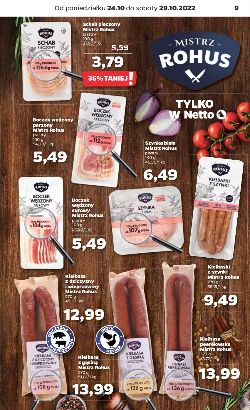 Gazetka promocyjna Netto - Artykuły spożywcze - ważna 24.10 do 29.10.2022 - strona 9 - produkty: Boczek, Kiełbasa, Piec, Schab pieczony, Szynka, Szynka biała