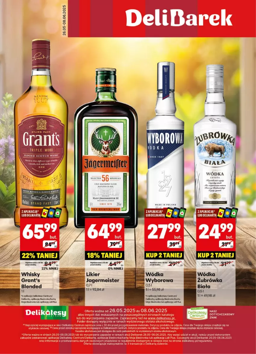 Gazetka promocyjna Delikatesy Centrum - DeliBarek DC22-DC23 - ważna 26.05 do 08.06.2025 - strona 1 - produkty: Dron, Gra, Grant's, Jagermeister, Koc, Rum, Whisky, Wódka, Wyborowa