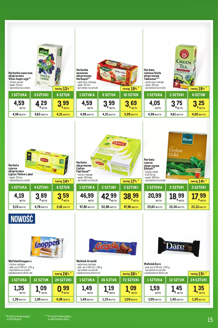 Gazetka promocyjna Makro - Kupujesz więcej płacisz mniej - oferta z alkoholem - ważna 01.06 do 30.06.2023 - strona 15 - produkty: Dilmah, Earl Grey, Grześki, Herbapol, Herbata, Herbata czarna, Knoppers, Lipton, Teekanne, Vitax, Wafelek