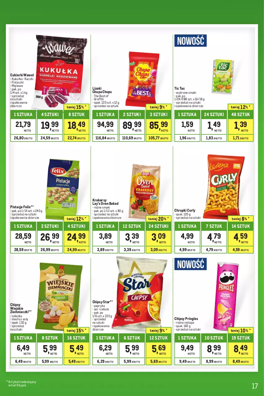 Gazetka promocyjna Makro - Kupujesz więcej płacisz mniej - oferta z alkoholem - ważna 01.06 do 30.06.2023 - strona 17 - produkty: Cebula, Chipsy, Chrupki, Chupa Chups, Cukier, Cukierki, Felix, Gra, Krakersy, Lay’s, Lizaki, Masło, Papryka, Pistacje, Pringles, Ser, Wawel